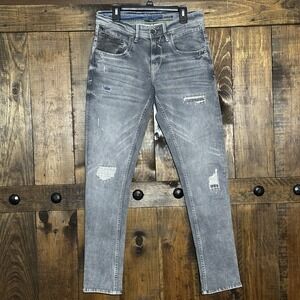 Spykar Men's Gray Skinny Stretch Denim Jeans Distressed Patch Pockets Size 28/32
